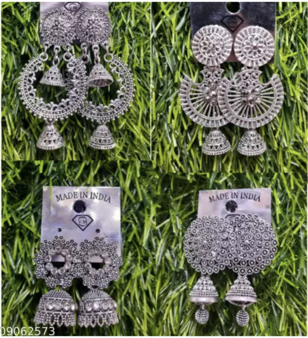 Combo of 4 Pair New Latest Design Drop & Dangles Hoop Jhumki Oxidised Silver Earrings for women/girls